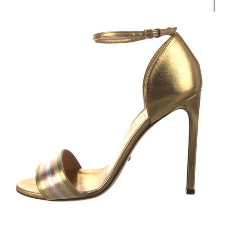 Gucci Cara Gold Metallic Leather Straps High Heel Sandals Size EU 38